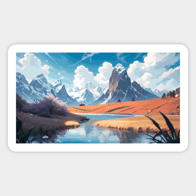 landscape painting, mountain landscape, hike and explore, v5 Sticker by H2Ovib3s